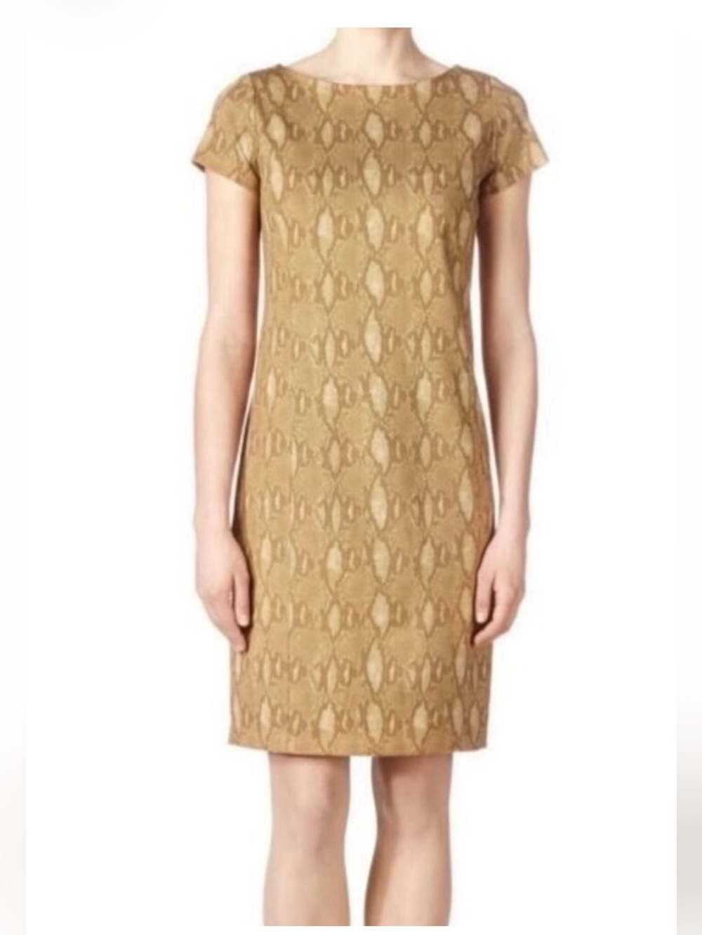 Lauren Ralph Lauren Tan Snake-Print Short Sleeve Sheath Dress